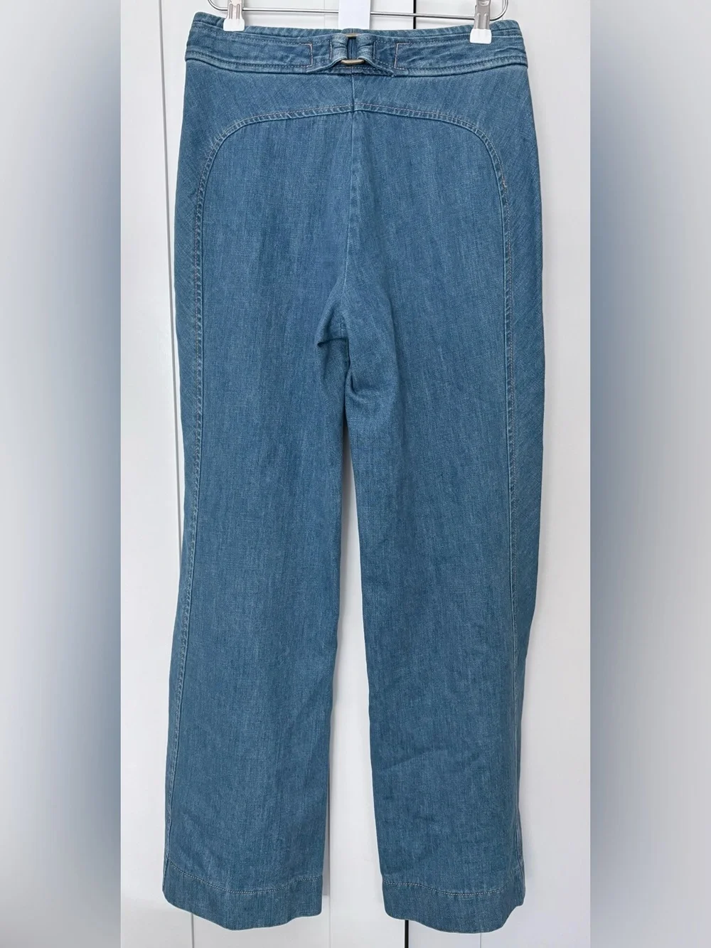 Maison Mayle High-Rise Mid-Blue Jeans with Front D-Ring Belt 28/6